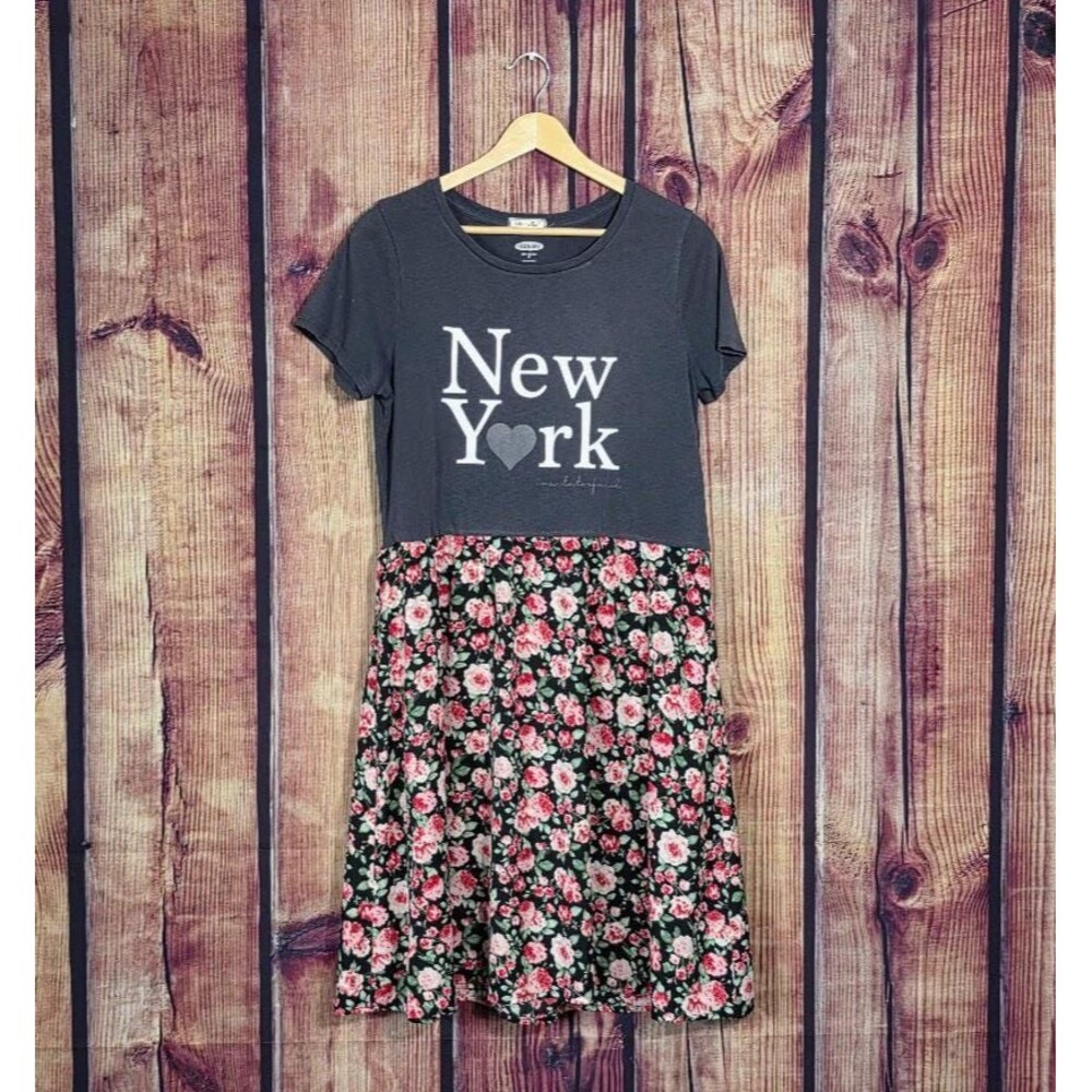 Upcycled New York Floral Tee Dress M